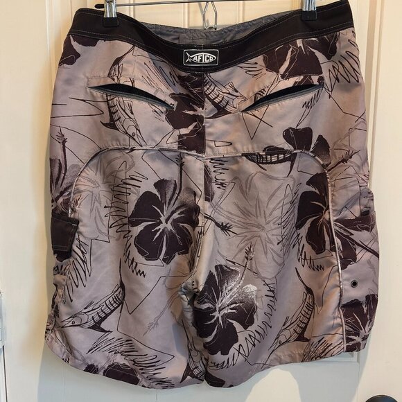 Men's Black and Gray Tropical Hibiscus Board Shorts | Size Large - Picture 3 of 6